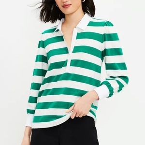 LOFT Green and White Striped Rugby Top
